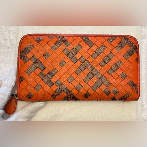 Bottega Veneta Authentic Vintage Orange and Brown Woven Wallet - Picture 3 of 16